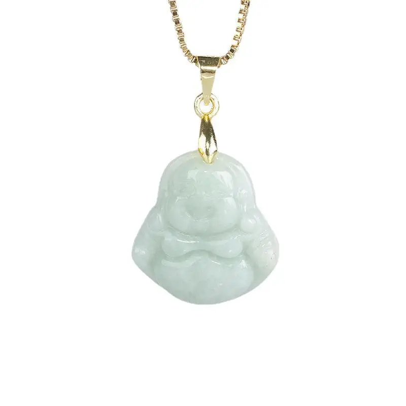 Myanmar Natural Jade Buddha Pendant 14K Gold Necklace Set - Image 6