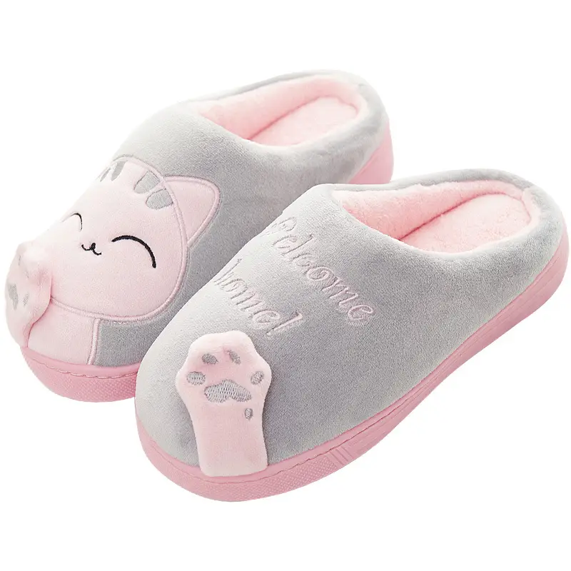 Foreign trade cross-border explosions lucky cat cotton slippers men and women home fleece-lined warm cartoon cat cotton slippers women