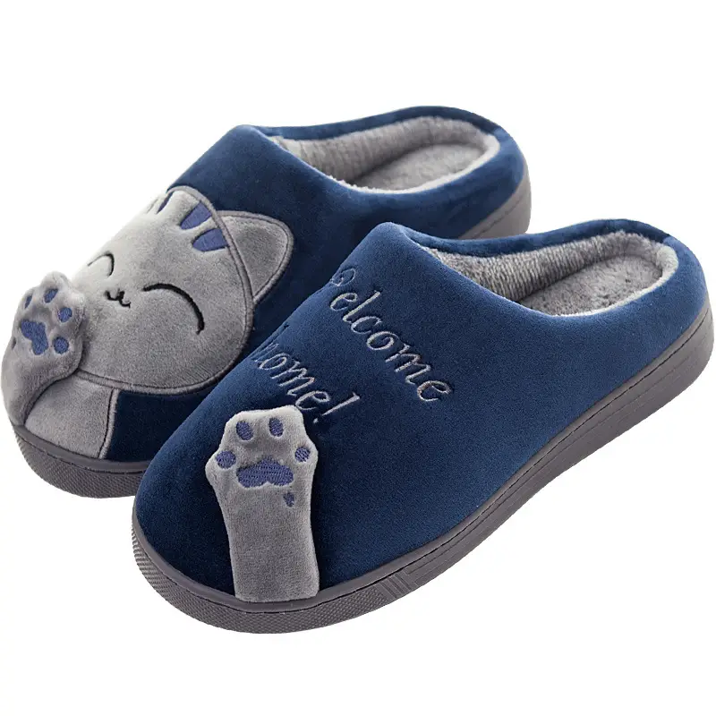 Foreign trade cross-border explosions lucky cat cotton slippers men and women home fleece-lined warm cartoon cat cotton slippers women