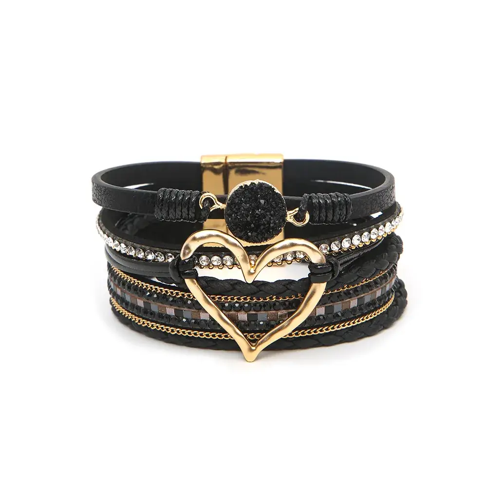 Gold Heart Multi Layer Leather Bracelet for Women - Image 27