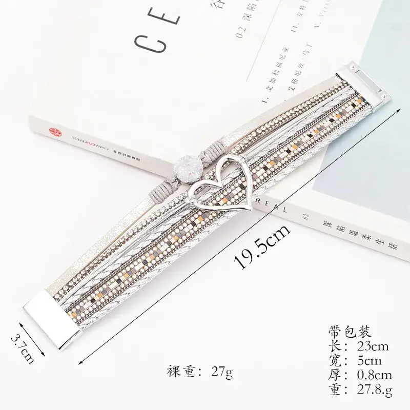 Gold Heart Multi Layer Leather Bracelet for Women - Image 28