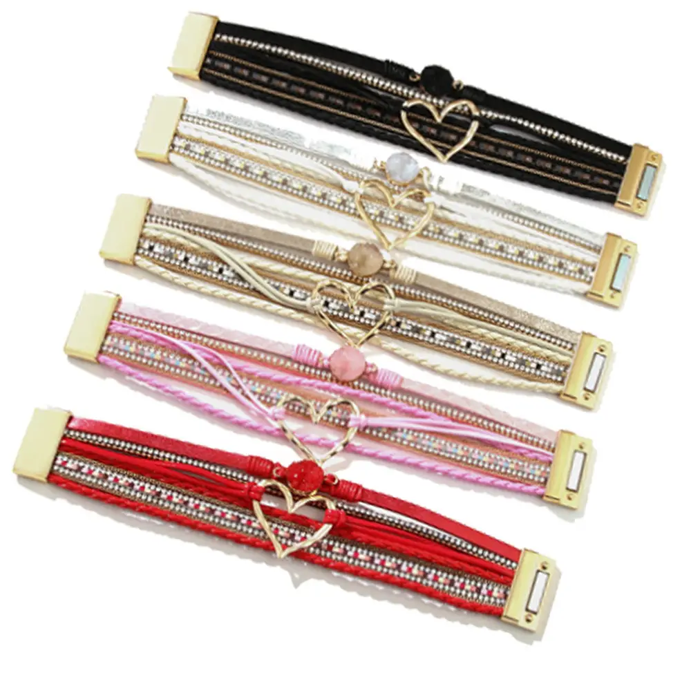 Gold Heart Multi Layer Leather Bracelet for Women — feature 1