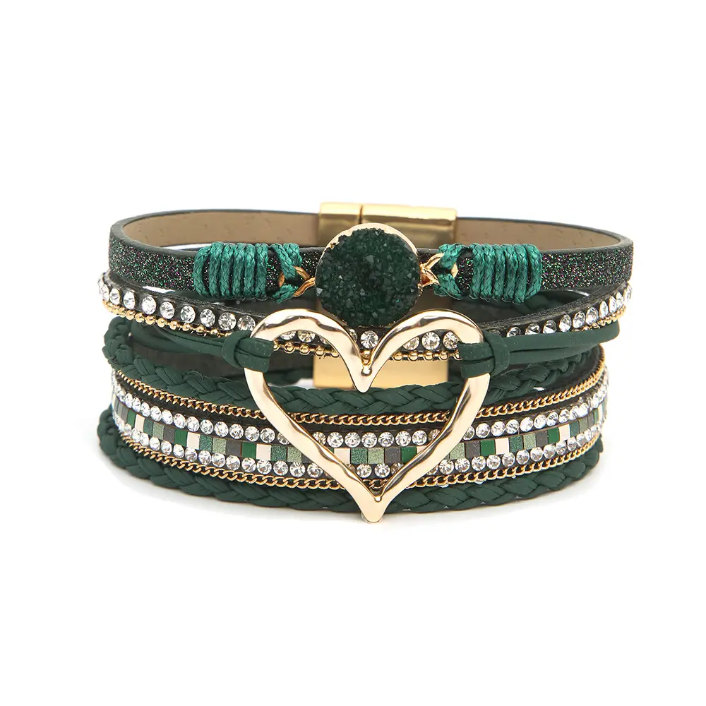 Gold Heart Multi Layer Leather Bracelet for Women — feature 10
