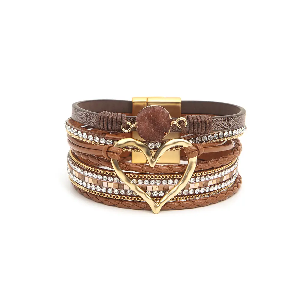 Gold Heart Multi Layer Leather Bracelet for Women — feature 11