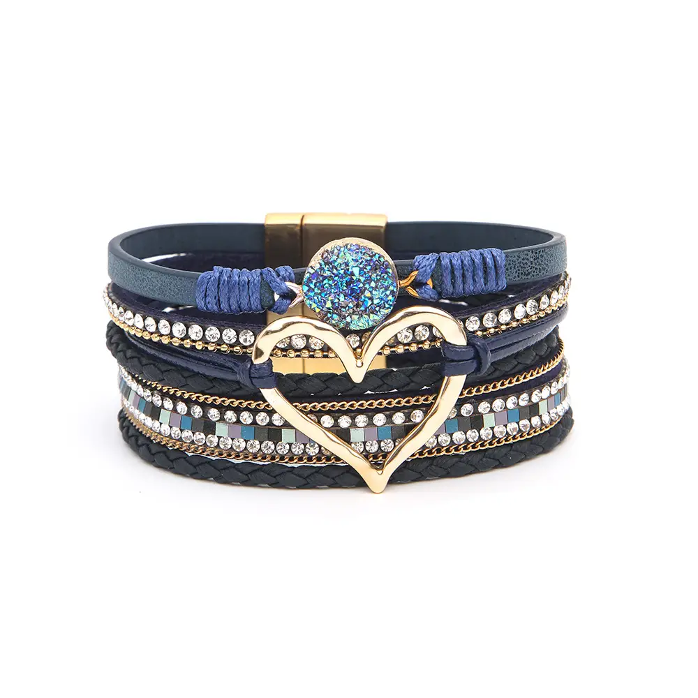 Gold Heart Multi Layer Leather Bracelet for Women — feature 12