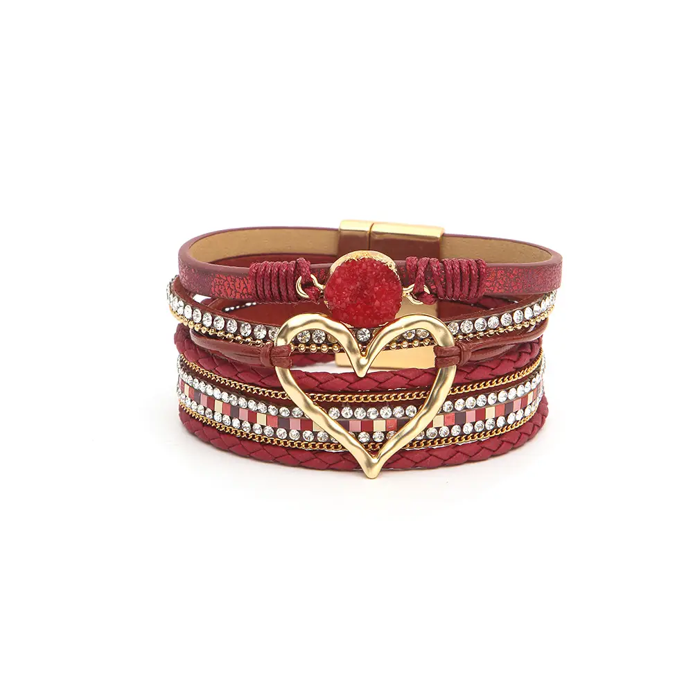 Gold Heart Multi Layer Leather Bracelet for Women — feature 13