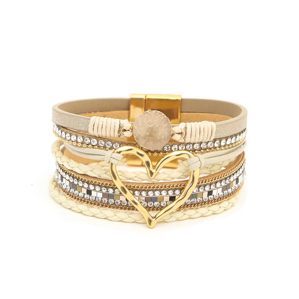 Gold Heart Multi Layer Leather Bracelet for Women — feature 14