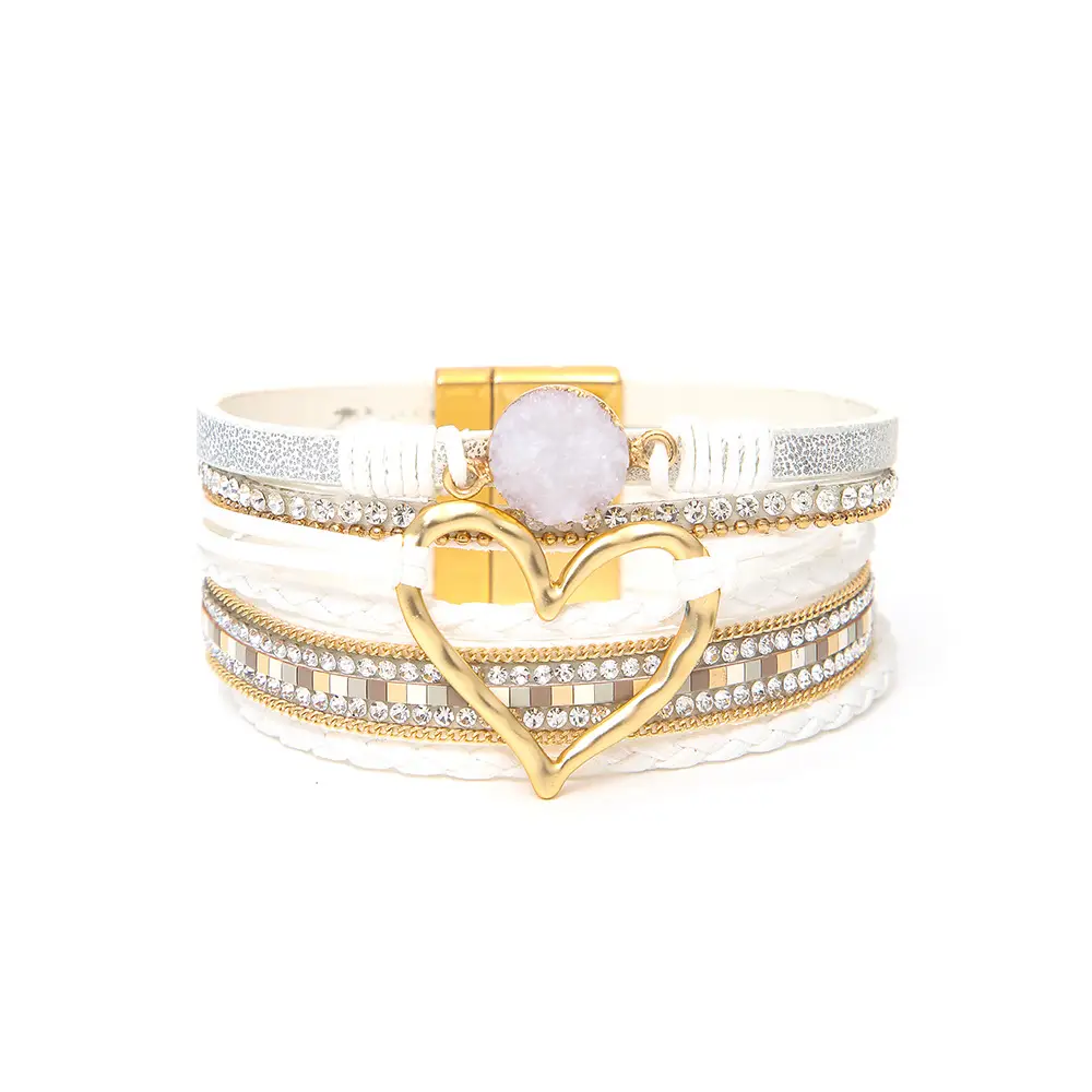 Gold Heart Multi Layer Leather Bracelet for Women — feature 15