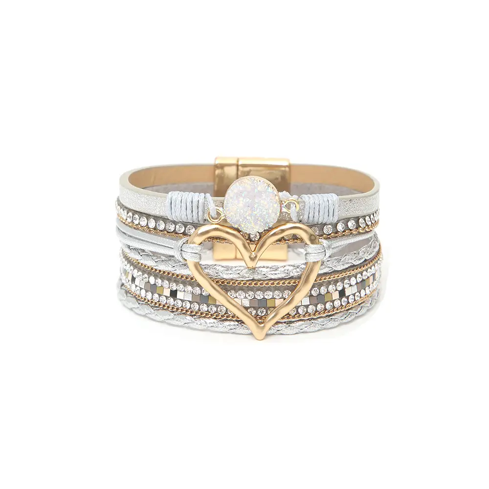 Gold Heart Multi Layer Leather Bracelet for Women — feature 16