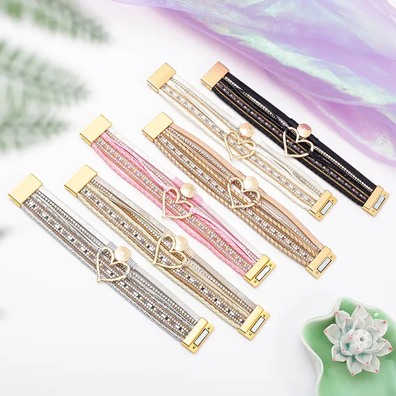 Gold Heart Multi Layer Leather Bracelet for Women — feature 18