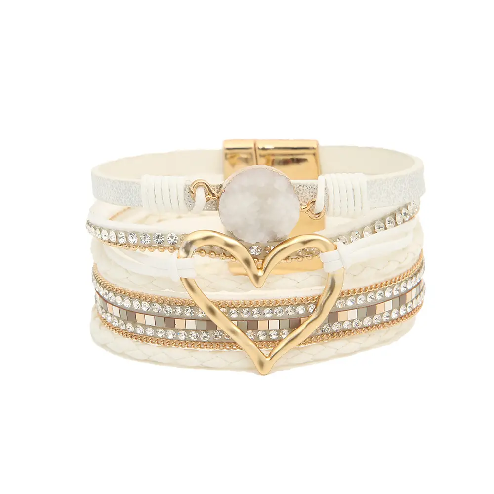 Gold Heart Multi Layer Leather Bracelet for Women — feature 2