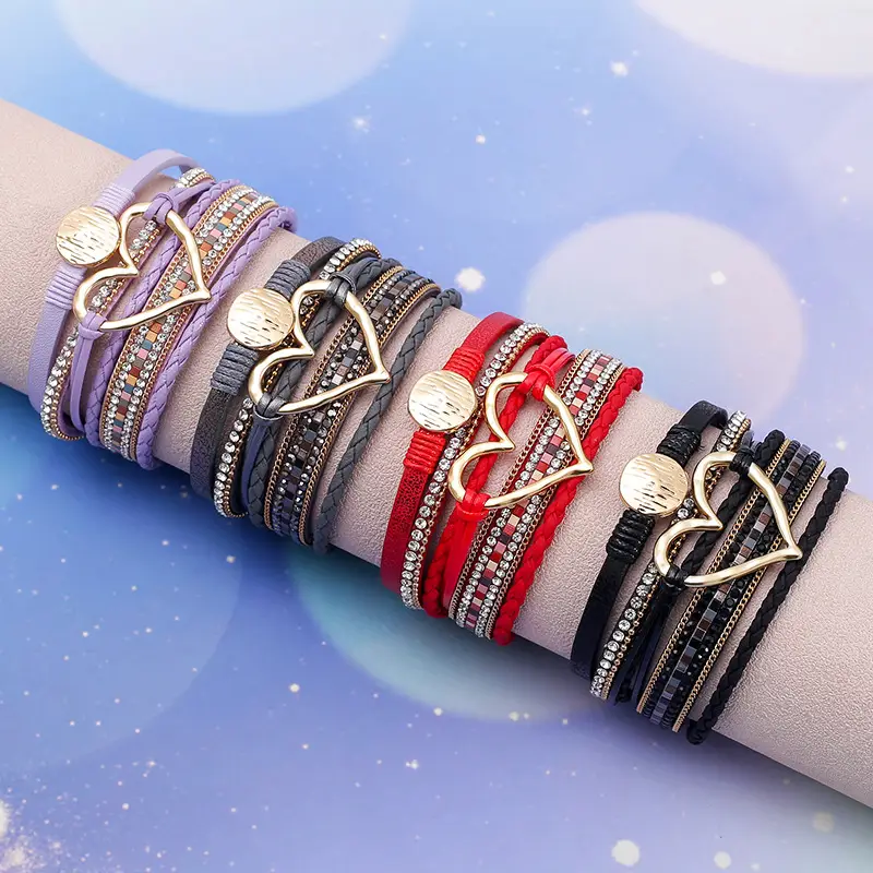 Gold Heart Multi Layer Leather Bracelet for Women — feature 20