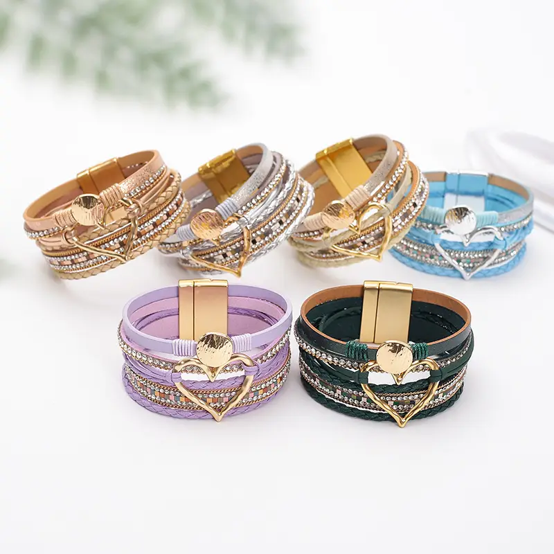 Gold Heart Multi Layer Leather Bracelet for Women — feature 21