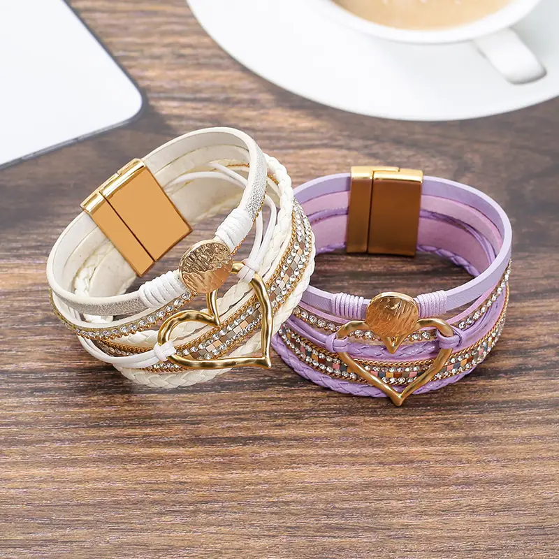 Gold Heart Multi Layer Leather Bracelet for Women — feature 22