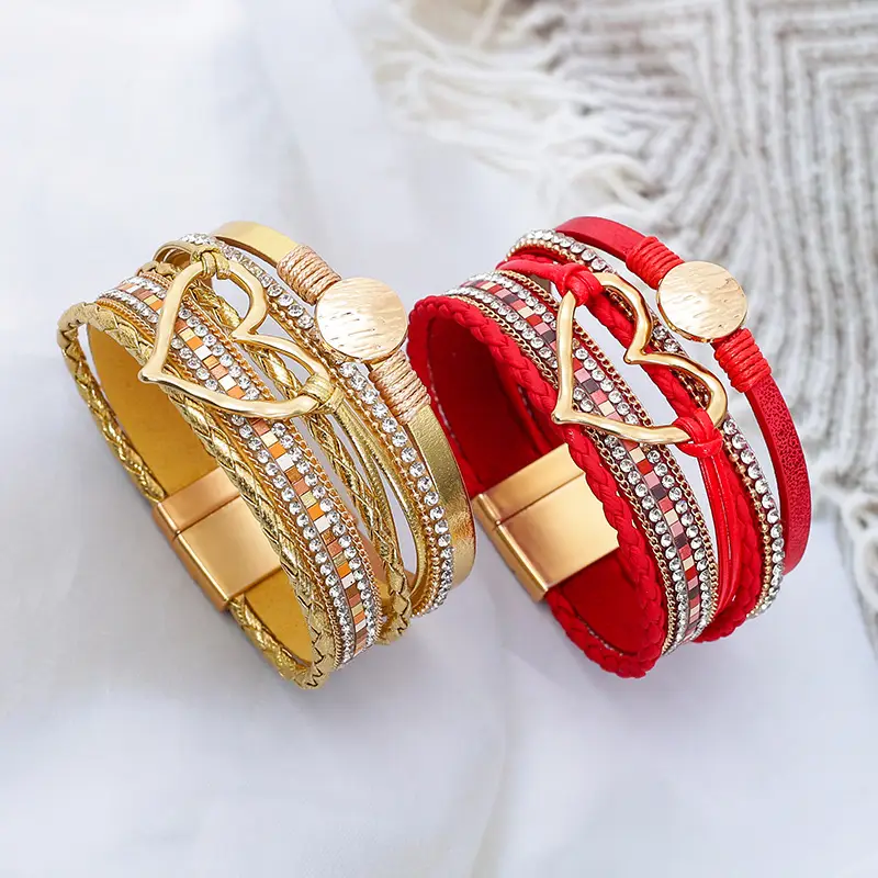 Gold Heart Multi Layer Leather Bracelet for Women — feature 23