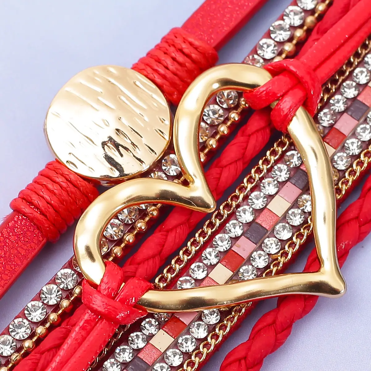 Gold Heart Multi Layer Leather Bracelet for Women — feature 24