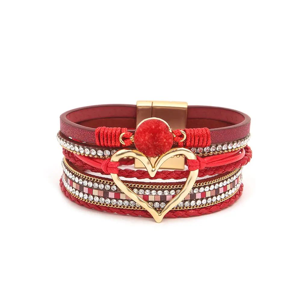Gold Heart Multi Layer Leather Bracelet for Women — feature 5