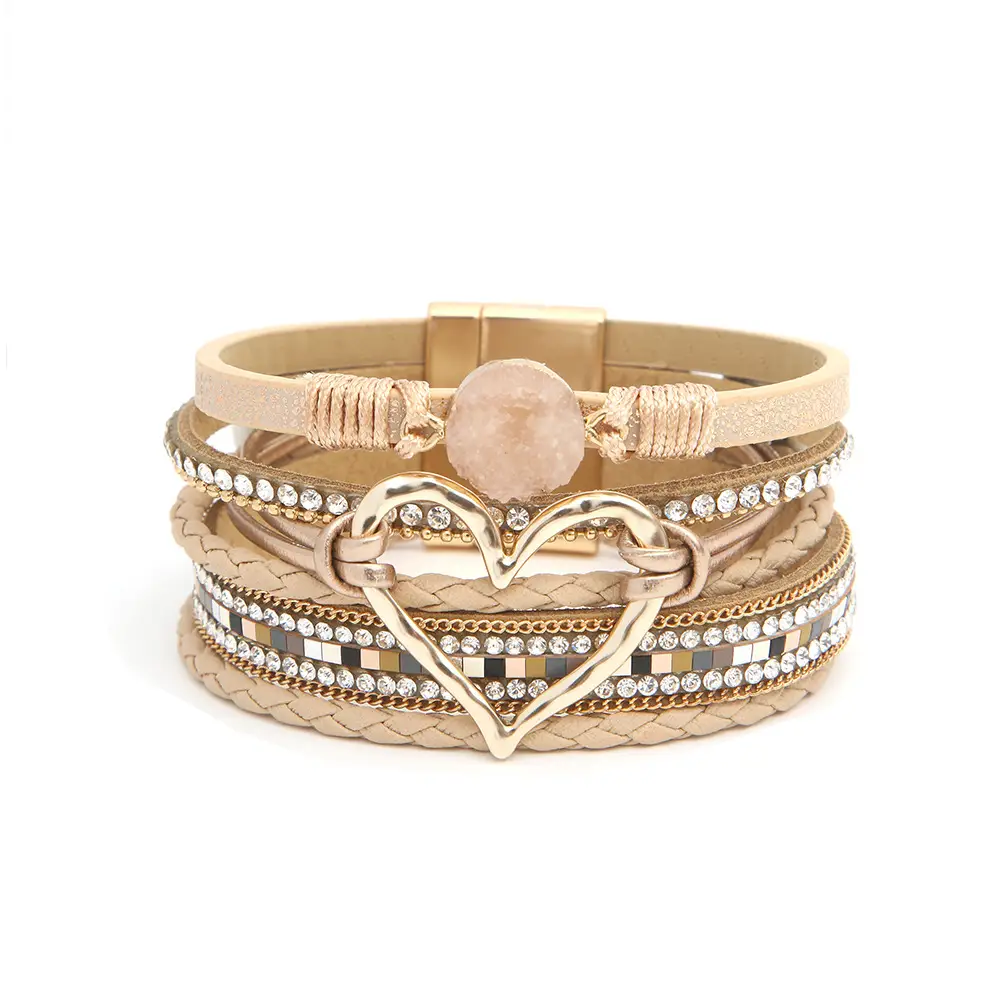 Gold Heart Multi Layer Leather Bracelet for Women — feature 6