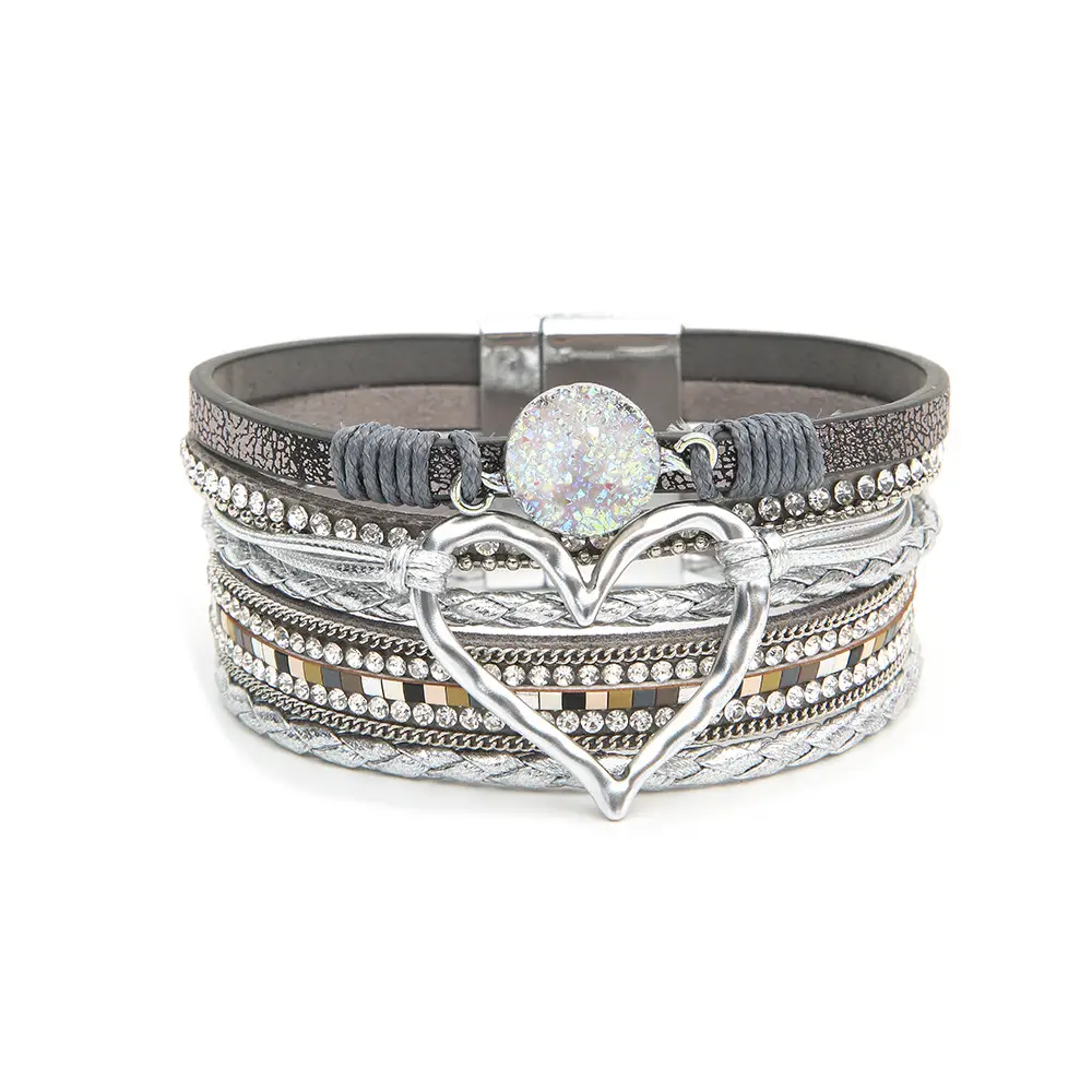 Gold Heart Multi Layer Leather Bracelet for Women — feature 8