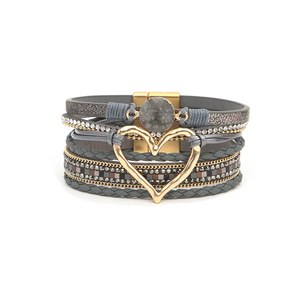 Gold Heart Multi Layer Leather Bracelet for Women — feature 9