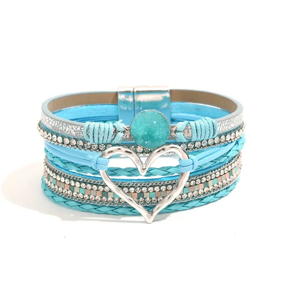 Gold Heart Multi Layer Leather Bracelet for Women - Image 14