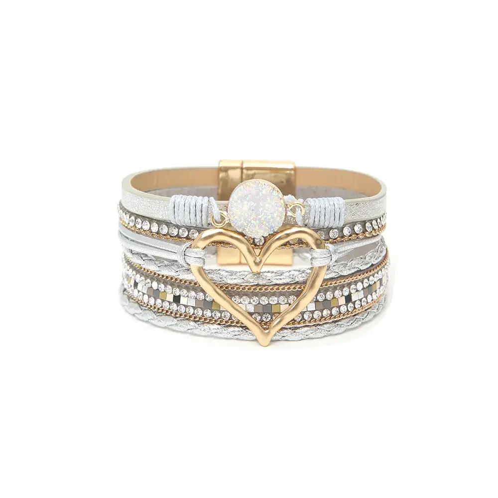 Gold Heart Multi Layer Leather Bracelet for Women - Image 15