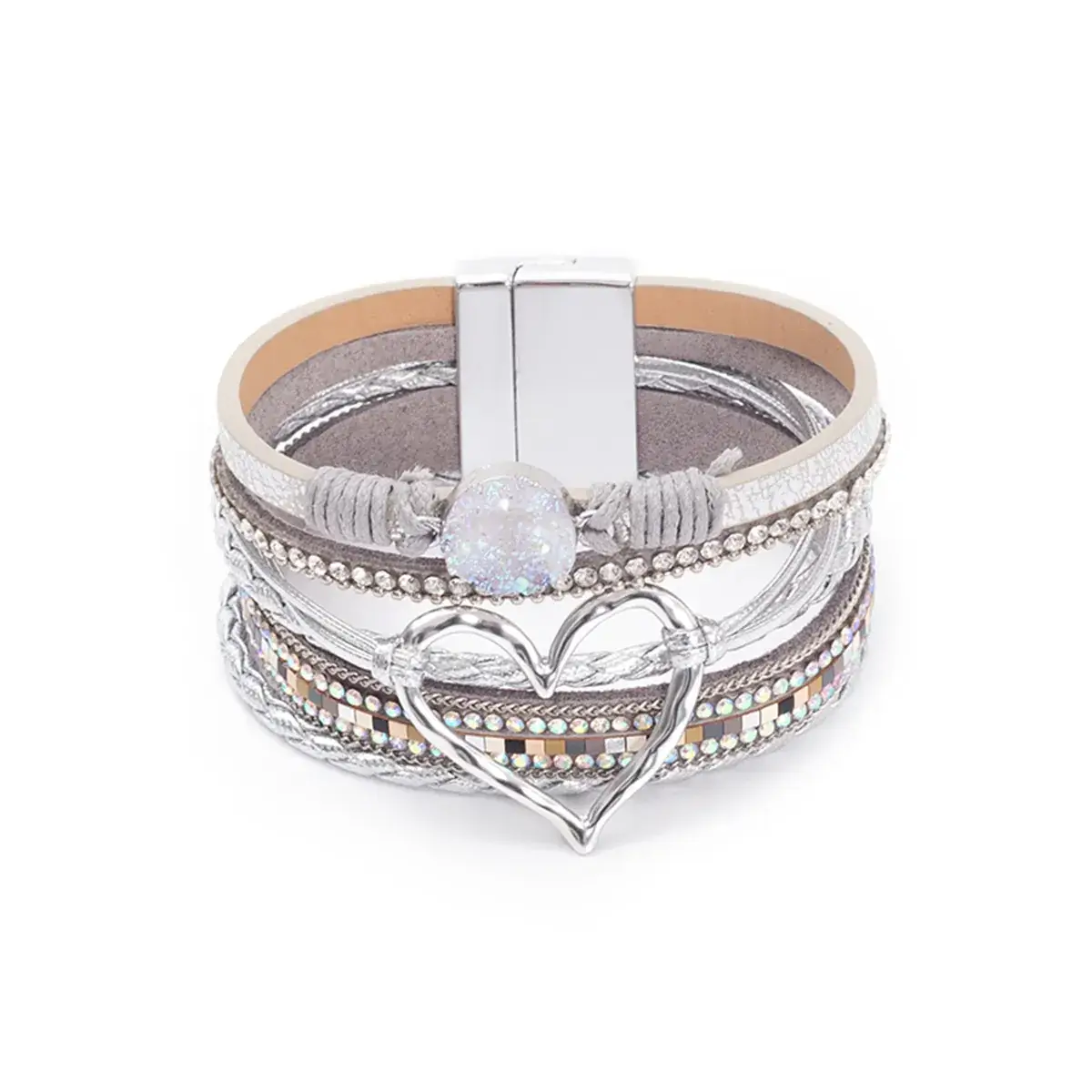 Gold Heart Multi Layer Leather Bracelet for Women - Image 16