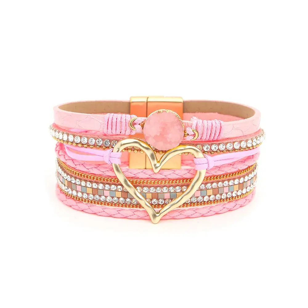 Gold Heart Multi Layer Leather Bracelet for Women - Image 7