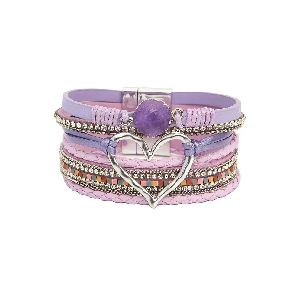 Gold Heart Multi Layer Leather Bracelet for Women - Image 8