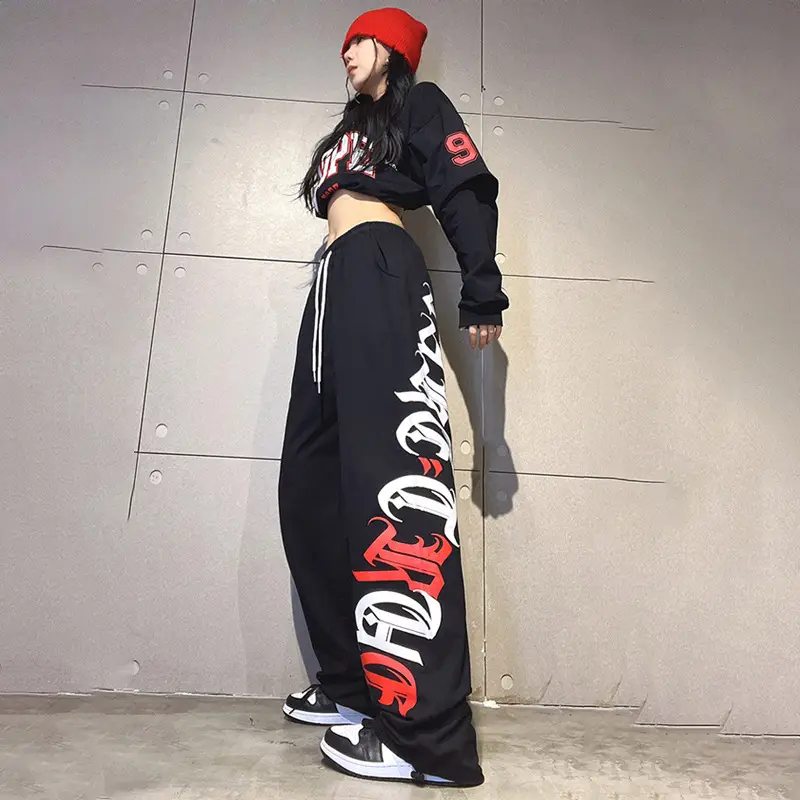 Women's Cross-Border Hip-Hop Sweatpants Black Red White - Image 4