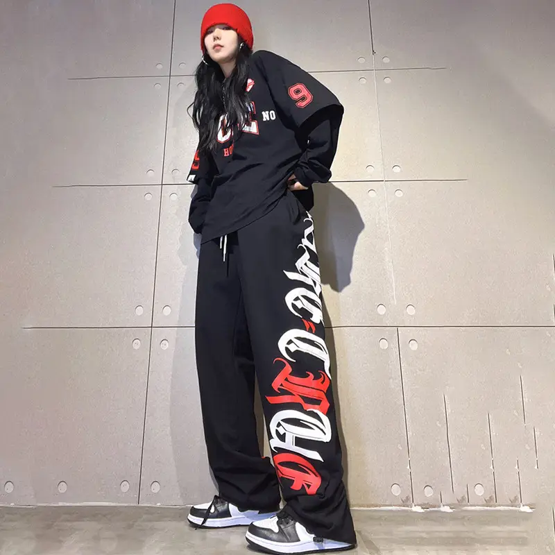 Women's Cross-Border Hip-Hop Sweatpants Black Red White - Image 5