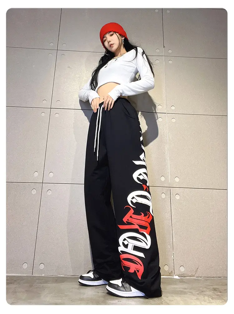 Women's Cross-Border Hip-Hop Sweatpants Black Red White — feature 10