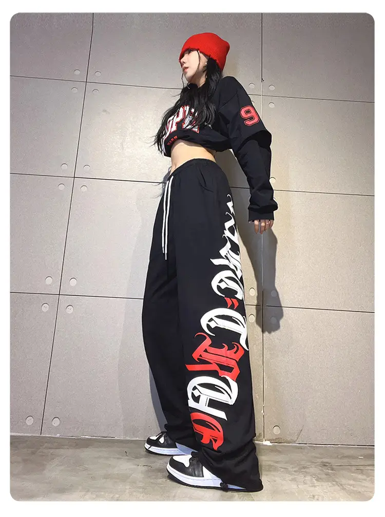 Women's Cross-Border Hip-Hop Sweatpants Black Red White — feature 11