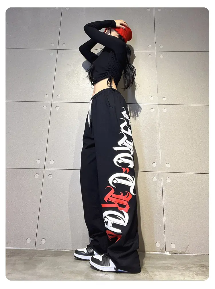 Women's Cross-Border Hip-Hop Sweatpants Black Red White — feature 12