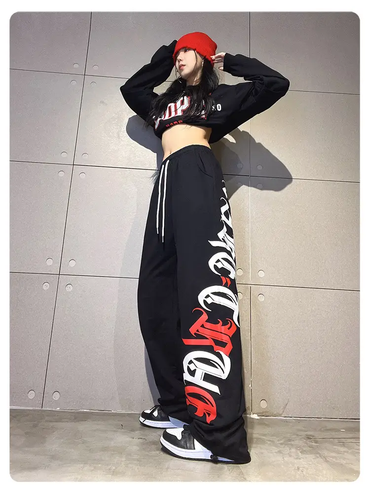 Women's Cross-Border Hip-Hop Sweatpants Black Red White — feature 13