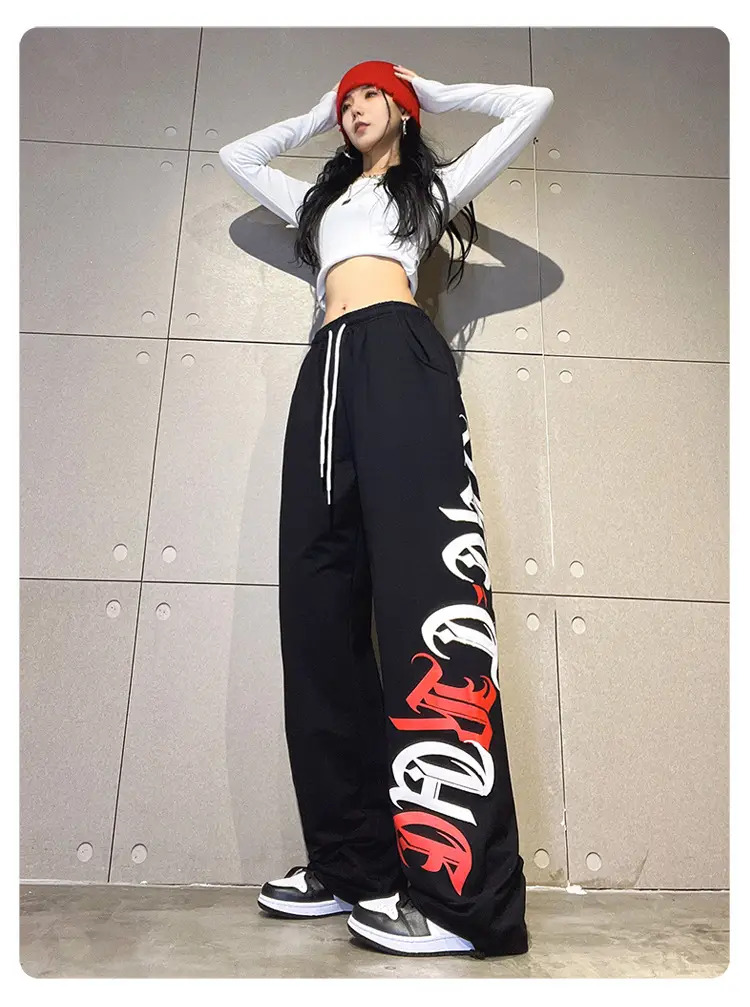 Women's Cross-Border Hip-Hop Sweatpants Black Red White — feature 14