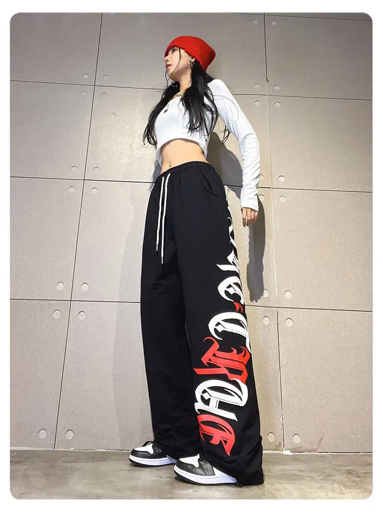 Women's Cross-Border Hip-Hop Sweatpants Black Red White — feature 15