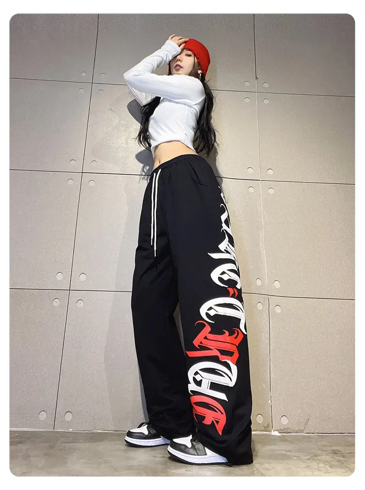 Women's Cross-Border Hip-Hop Sweatpants Black Red White — feature 17