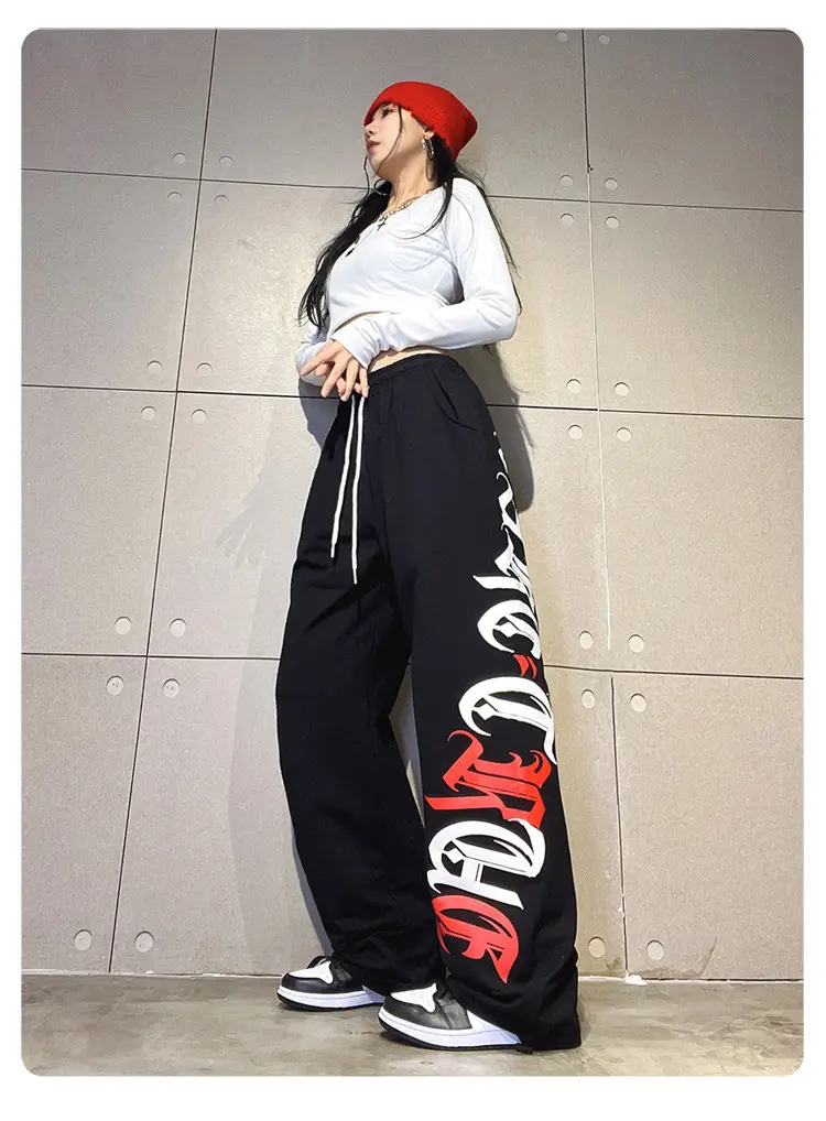 Women's Cross-Border Hip-Hop Sweatpants Black Red White — feature 18