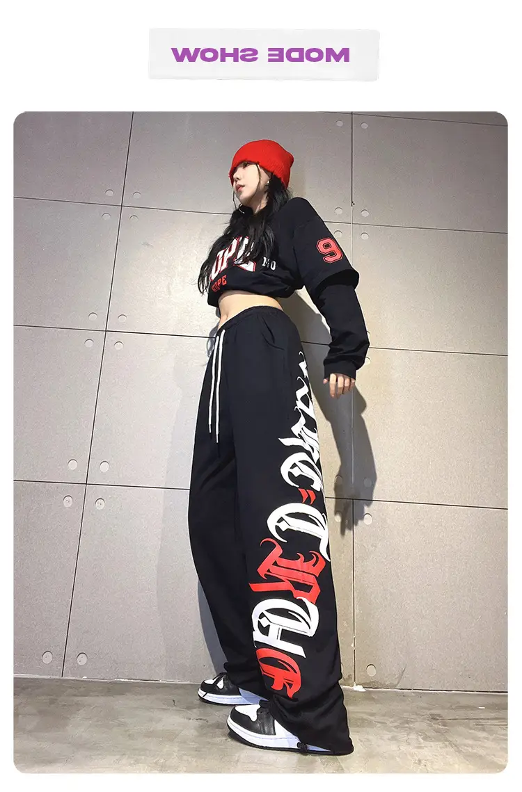 Women's Cross-Border Hip-Hop Sweatpants Black Red White — feature 4