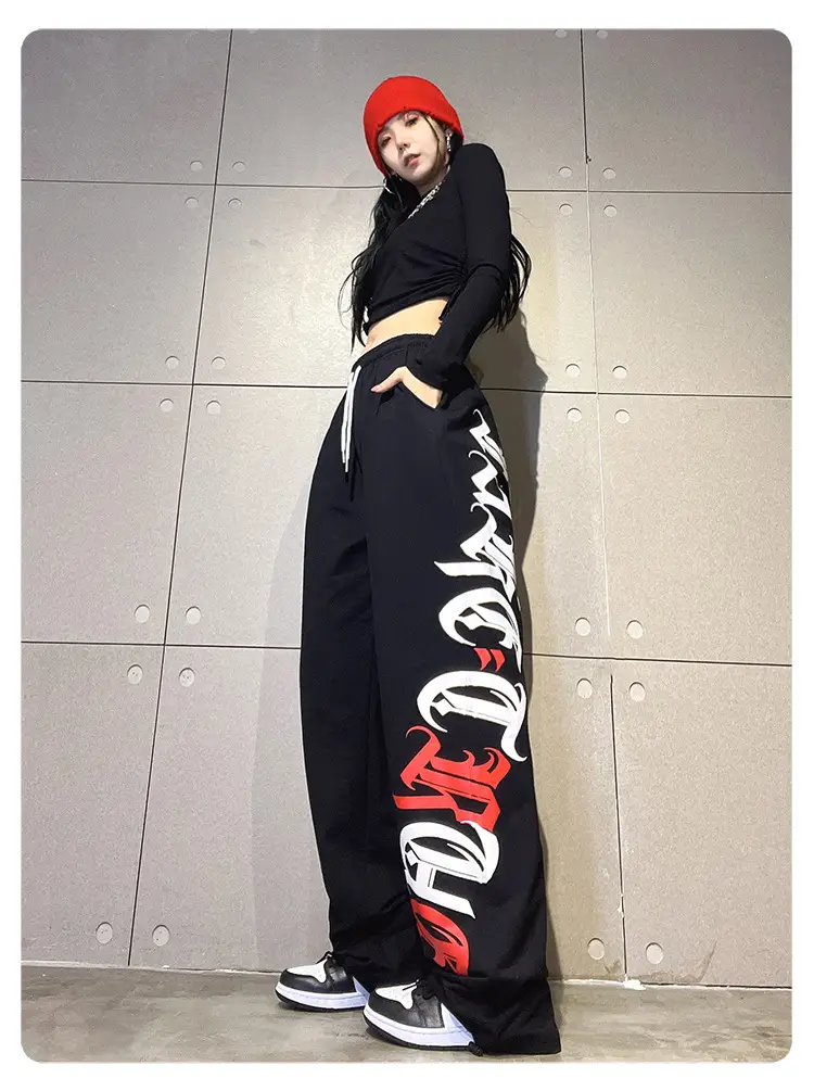 Women's Cross-Border Hip-Hop Sweatpants Black Red White — feature 5