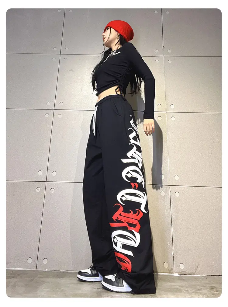 Women's Cross-Border Hip-Hop Sweatpants Black Red White — feature 6