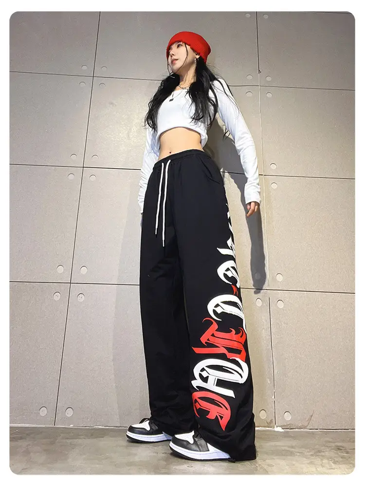 Women's Cross-Border Hip-Hop Sweatpants Black Red White — feature 7