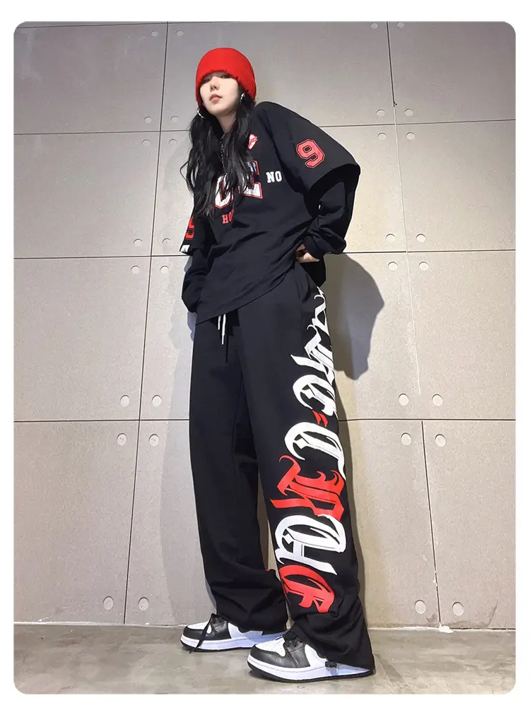 Women's Cross-Border Hip-Hop Sweatpants Black Red White — feature 8