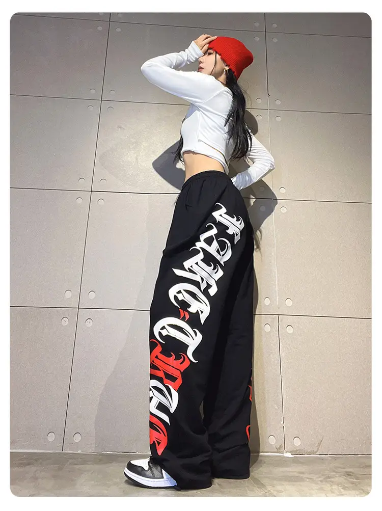 Women's Cross-Border Hip-Hop Sweatpants Black Red White — feature 9