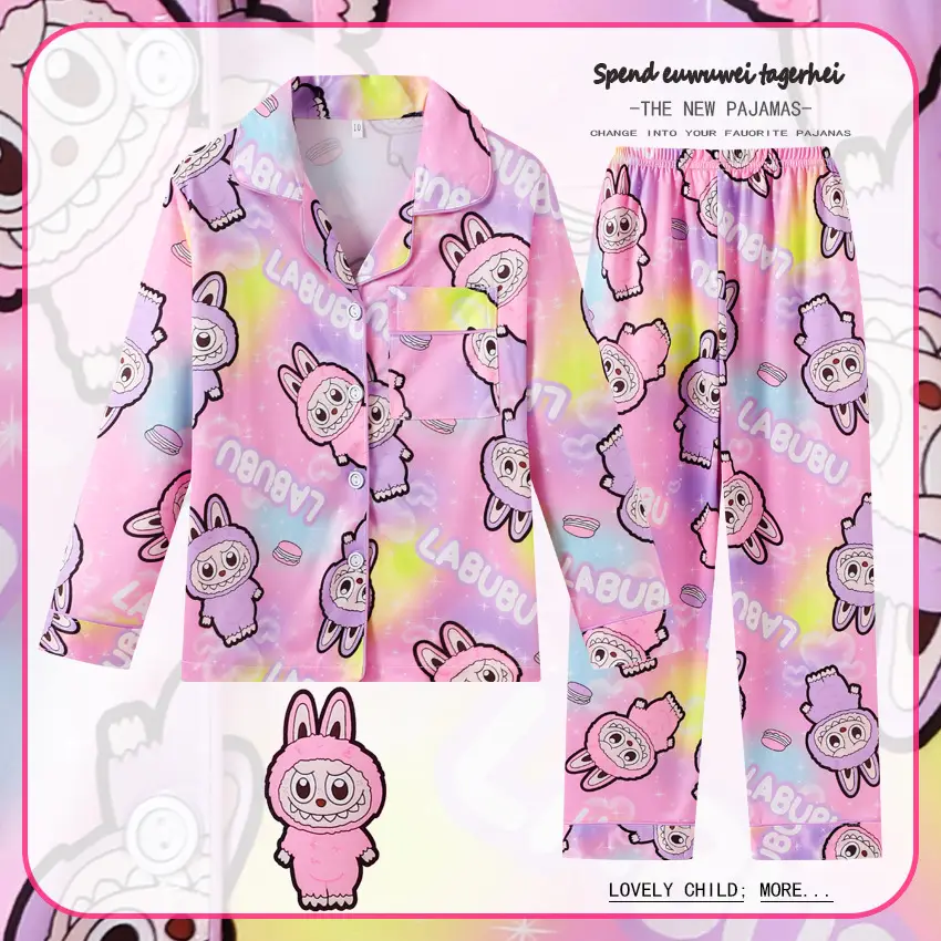 Children's Cartoon Pajamas Pink Long Sleeve Spring Autumn - Image 3