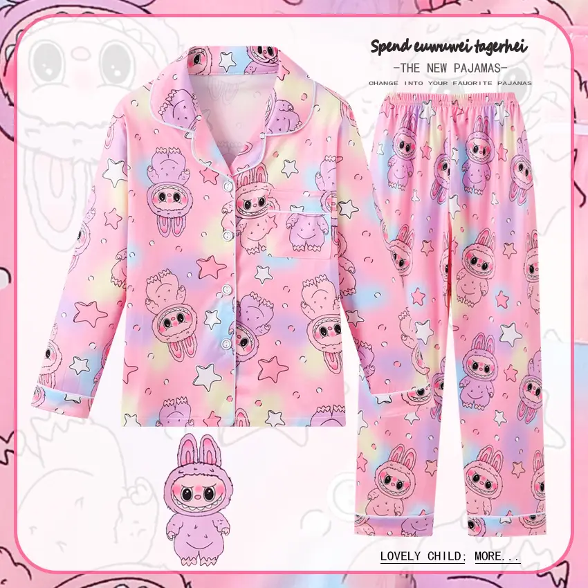 Children's Cartoon Pajamas Pink Long Sleeve Spring Autumn - Image 6