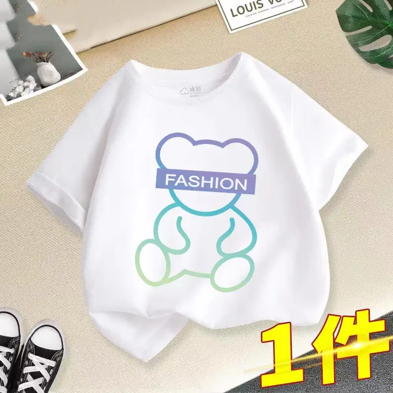 White Boys T-Shirt Short Sleeve Bear Print Summer Wear - Image 10