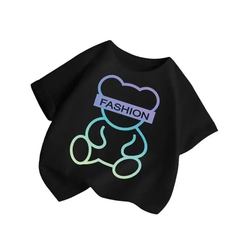 White Boys T-Shirt Short Sleeve Bear Print Summer Wear - Image 12