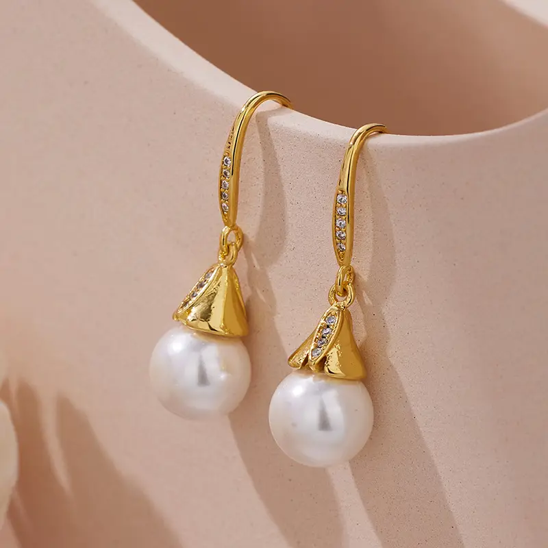 Vintage Pearl Earrings Gold Silver Dangle Hook - Image 2